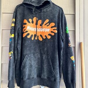 Nickelodeon hoodie black wash with bright accent front slit hand warmer pocket.